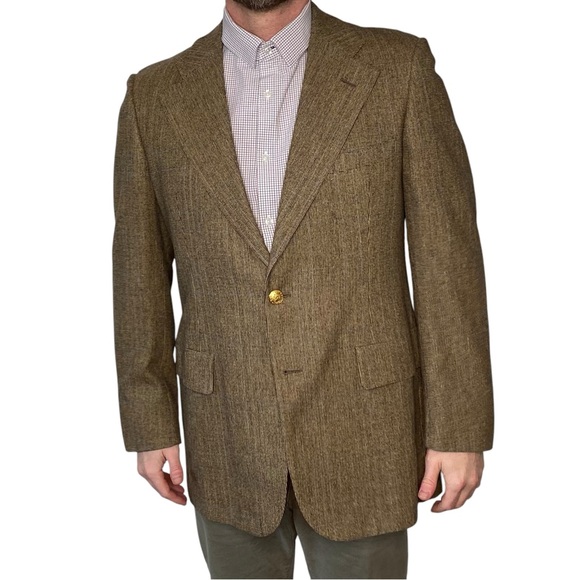 Chester Barrie Vintage Tweed Blazer 44L Brown Windowpane Two Button Jacket Notch - Picture 1 of 15